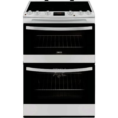 Zanussi ZCV68300WA 60cm Electric Ceramic Double Oven Cooker in White